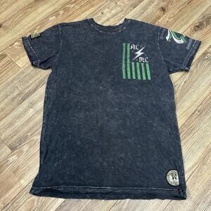 Affliction American Customs T-Shirt Large Gray Thrashed/Distressed Patches